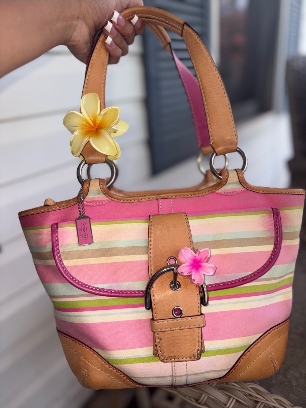 Y2K Coach Pink Striped Canvas Shoulder Bag 🩷